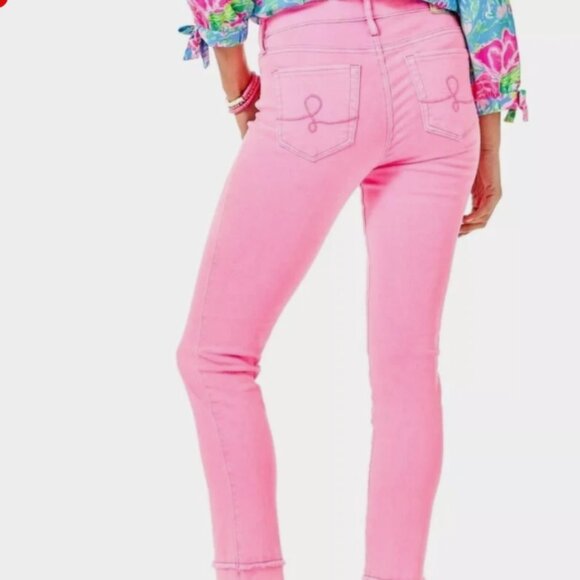 Lilly Pulitzer Calla Lilly Pink South Ocean Highrise Skinny Jeans Size 2 - Picture 2 of 8